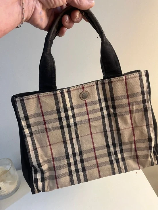 Project Burberry Beige Plaid Canvas Tote with Black Handles - Picture 1 of 11